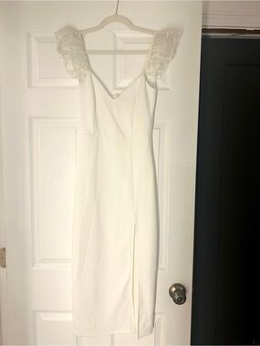 White Midi Dress with Sheer Ruffle Straps